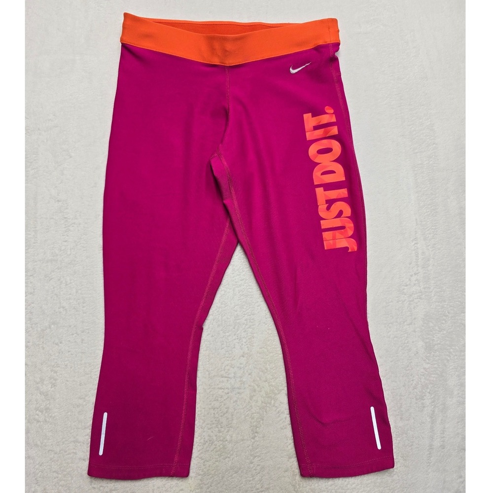 Nike Dri-FIT Just Do It Crop Leggings Pink Orange Running Yoga Women's Medium